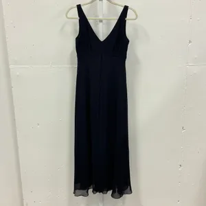 Y2K‎ Tahari Navy Blue 100% Silk V-Neck Empire Waist Maxi Dress Size 6 Minimalist thumbnail 2