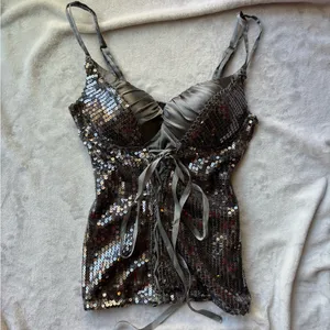 ZARA Sequin Strappy Top - Silver Corset thumbnail 2