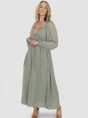 Baltic born Dione midi dress dusty Olive green size medium‎ nwt wedding event thumbnail 8