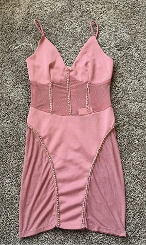 Blush Pink Embellished Bodycon Dress thumbnail 1