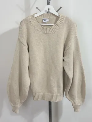 Princess Polly Chunky Knit Sweater Beige Oversized Crewneck Balloon Sleeve S/M thumbnail 1
