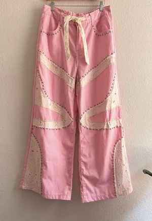 Everyday chic Blossom Pink Striped Wide Leg Lace Patchwork Size M thumbnail 1