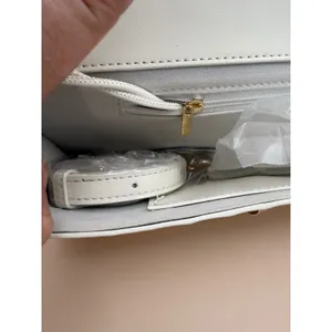 Few Moda East West Clutch Woven Faux‎ Leather White Gold Turn Lock Crossbody Bag thumbnail 7