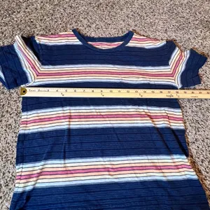 American Eagle Womens‎ XS Striped Pocket Tee Navy Blue Pink Yellow Short Sleeve thumbnail 3