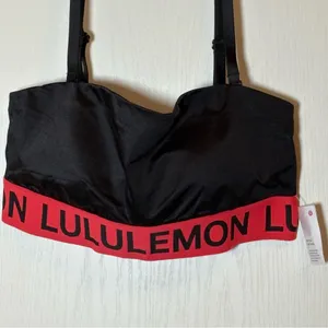 Lululemon Satin Shine Logo Train Bra Light Support, A/B Cup. Color Black/Red thumbnail 2