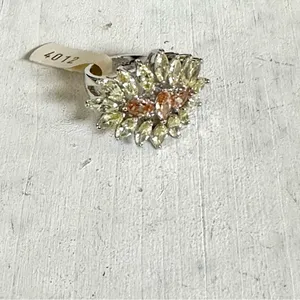 Yellow peach rhinestone silver tone ring NWT thumbnail 5
