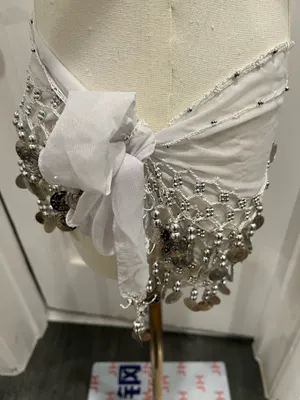 White coin skirt with silver coin embellishments and beading thumbnail 2