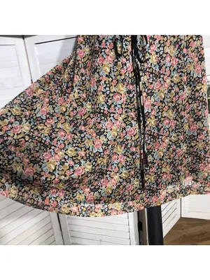 Vintage 80s Floral Full Swing Dress Black Boho Medium thumbnail 7