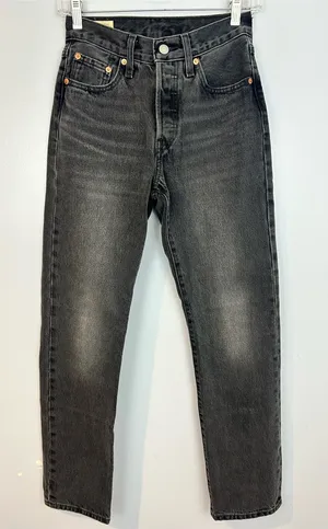 Levi's 501 Faded Black/Grey Button Fly Denim Ankle Jens Size 24 x 30 thumbnail 1