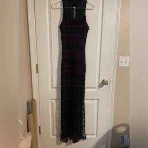Fredrick’s Of Hollywood Sheer Purple Black Lace Maxi Dress Size Medium thumbnail 2