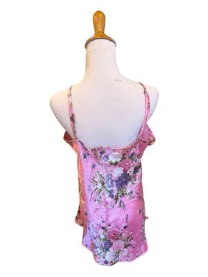 Floral Nightgown Chemise Pink Purple Satin XL thumbnail 3