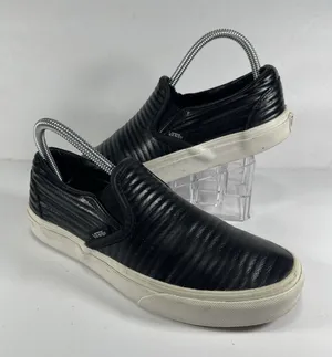 Vans Classic Slip-On Moto Leather Black Quilted Shoes - Women's 7 / Men's 5.5 thumbnail 1