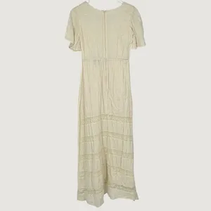 Bea‎ & Dot by ModCloth Cream Cotton Gauze Lace Maxi Dress Small Short Sleeve thumbnail 2