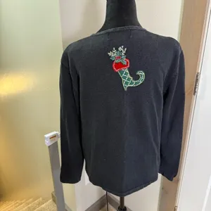 Vintage Tiara Holiday Christmas Zip Up Sweater Cardigan Ugly Sweater Holiday S thumbnail 5
