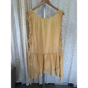 Free People 100% Cotton Ruffle Trim Crinkle Short Sweet Tunic Dress Top L thumbnail 4