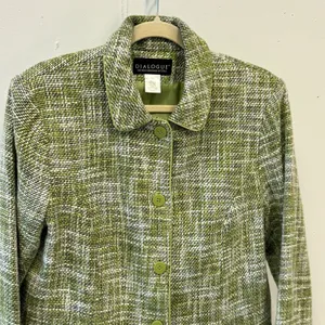 Dialogue Linen Blend Tweed Button Front Coat Spring Jacket Women's Size 10 Green thumbnail 4