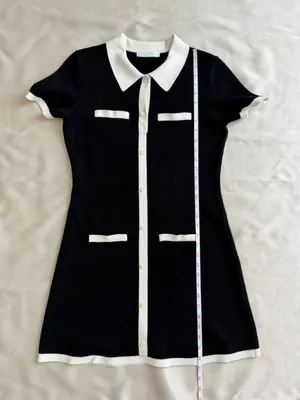 OAK + FORT Collared Contrast Trim Knit Mini Dress Black White M thumbnail 14