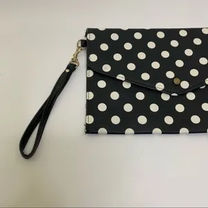 Black White Poka Dot Envelope Clutch Wristlet thumbnail 3