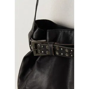 NWT!! FREE PEOPLE Black Leather Embellished Belt Bucket Bag Studded Studs Solid thumbnail 15