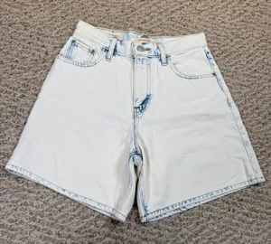 Levis Premium High Baggy Shorts Light Acid Wash Denim W25 Summer Minimalist thumbnail 1