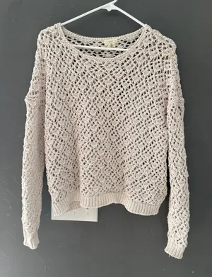Artelier Nicole Miller Womens Cream Crochet Open Knit Sweater Small Beige Boho‎ thumbnail 1