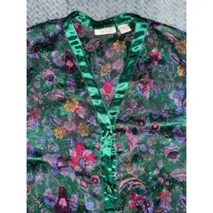 Victoria's‎ Secret Vintage 90's GOLD LABEL Floral Satin Sheer Sleep Lounge Top M thumbnail 3