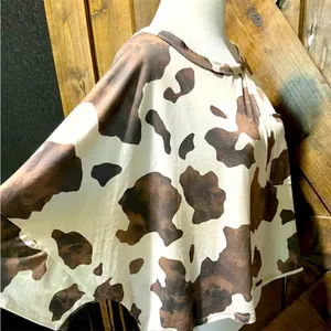 NWT Peach Love California Brown and White Crop Fringe Cow Print Tee thumbnail 15