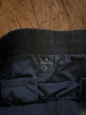 Athleta Navy Athletic Shorts with Neon Yellow Trim thumbnail 2