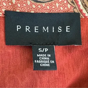 Premise Ruffle Tie Neck Paisley Print Blouse Red Brown Mature Lightweight Size S thumbnail 5