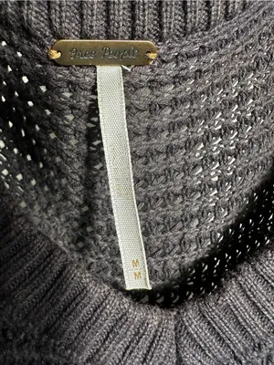P397. Free People Cold Shoulder Waffle Knit V-Neck Long Sleeve Top in Charcoal thumbnail 2