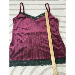 90s Y2k Womens Burgundy Velvet Lace Babydoll Vampy Whimsigoth Cami Tank Top Sz M thumbnail 9