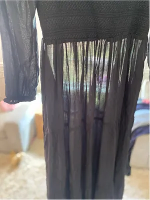Black Smocked Square Neck Midi Dress Cottagecore Romantic Boho thumbnail 4