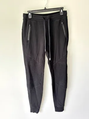 Alo Yoga Black Urban Moto Sweatpants Ribbed Joggers Drawstring Waist Athleisure thumbnail 3