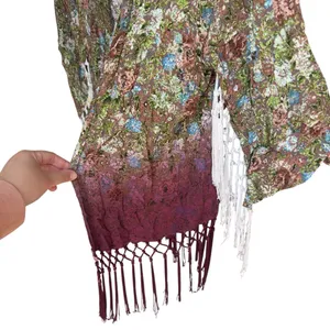 BKE Gimmicks Boho Hippie Floral Kimono Cardigan Fringe Ombre Sheer‎ Festival M thumbnail 4