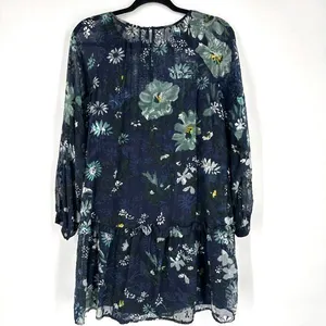 Ann Taylor Loft Navy Blue Winter Garden Floral Flounce Dress Size S‎ Feminine thumbnail 3