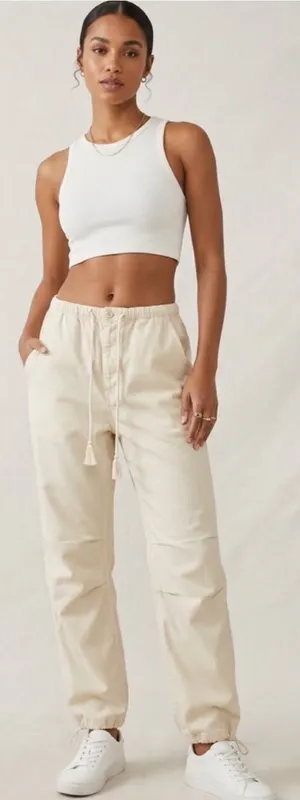 Tna X Aritzia Cache Cargo Parachute Pant Darted Barrel Beige Jogger Cotton thumbnail 1