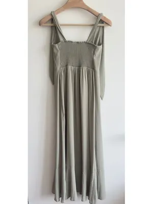 Show Me Your Mumu NWOT Claire Midi Dress Sage Green Tie Strap Side Slit Dress S thumbnail 8