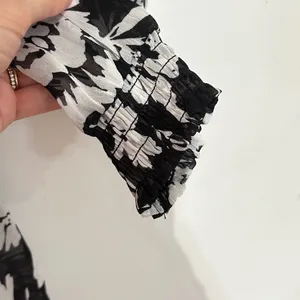 Zara Floral Print Ruffle Mini Dress Black White Long Sleeve V-Neck Size M NWT thumbnail 9