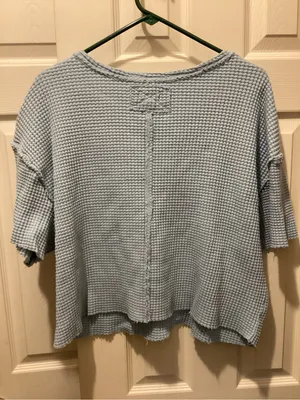 Pilcro Light Blue Waffle Knit Cropped Top thumbnail 3