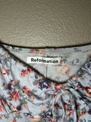 Reformation Nevada Blue Floral Print Ruffle Hem Mini Dress Women’s Size Small thumbnail 8