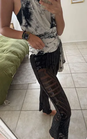 Black Sequin Flare Pants Size M thumbnail 1