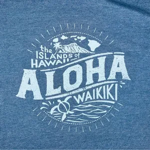 Jerzees NWT Teal Aloha Waikiki Distressed Graphic Tee | Medium thumbnail 4