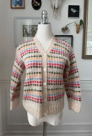 Vintage 60s 60s Mohair Stripe Cardigan Sweater XS S thumbnail 1