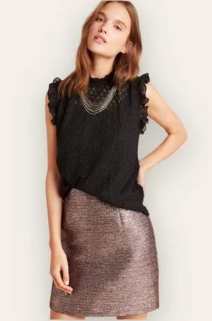 Anthropologie Blue Tassel Nancy Black Embroidered Top thumbnail 1