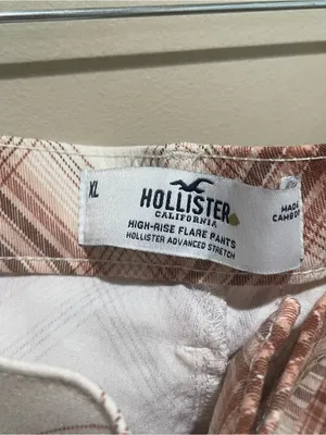 Hollister High Rise Flare Pants Brown Plaid Stretch Women’s Size XL Regular NWT thumbnail 5