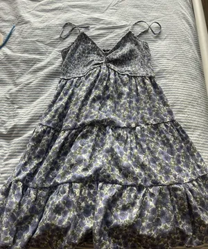 Blue and purple floral dress thumbnail 1