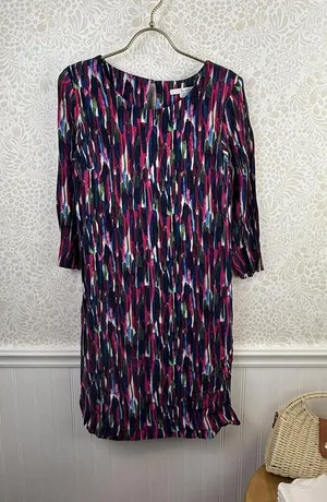 BODEN Beaufort Pink Watercolor Shift 3/4 Sleeve Dress - Size - 6 Long thumbnail 1