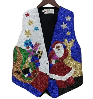 Vintage 80’s Beaded Sequin Christmas Vest L Size L thumbnail 3