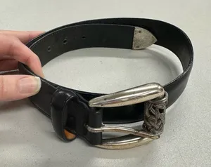 Brighton Vintage Black Leather & Silver Tone Belt Womens S Boho Chunky Western thumbnail 1