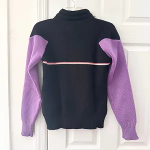 Obermeyer Sascha Vintage Wool Black Purple Stripe Quarter Zip Ski Sweater Large thumbnail 8